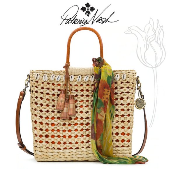 PATRICIA NASH Ceriana Square Straw Satchel